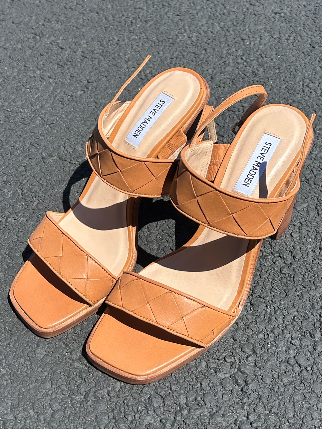 Steve Madden Tan Quilted Two-Band Block Heel Sandals Size 10